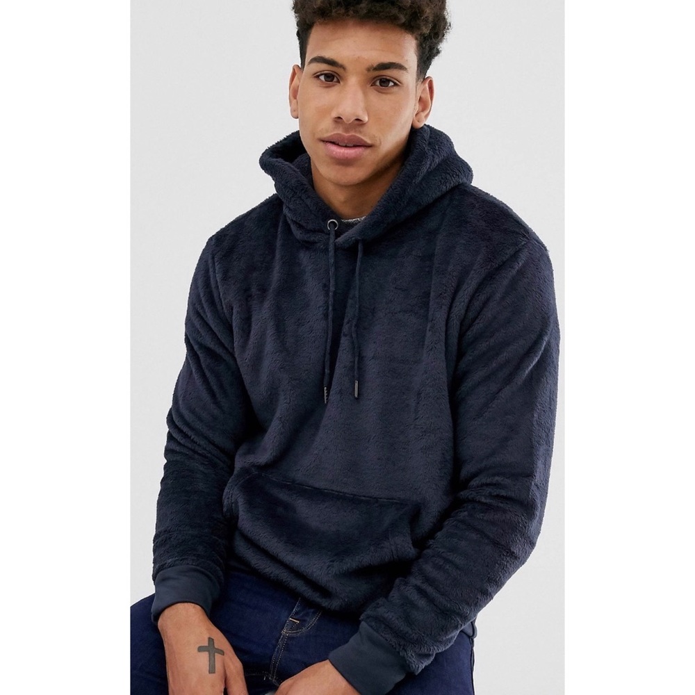 ASOS Brave Soul Teddy Navy Hoodie Medium